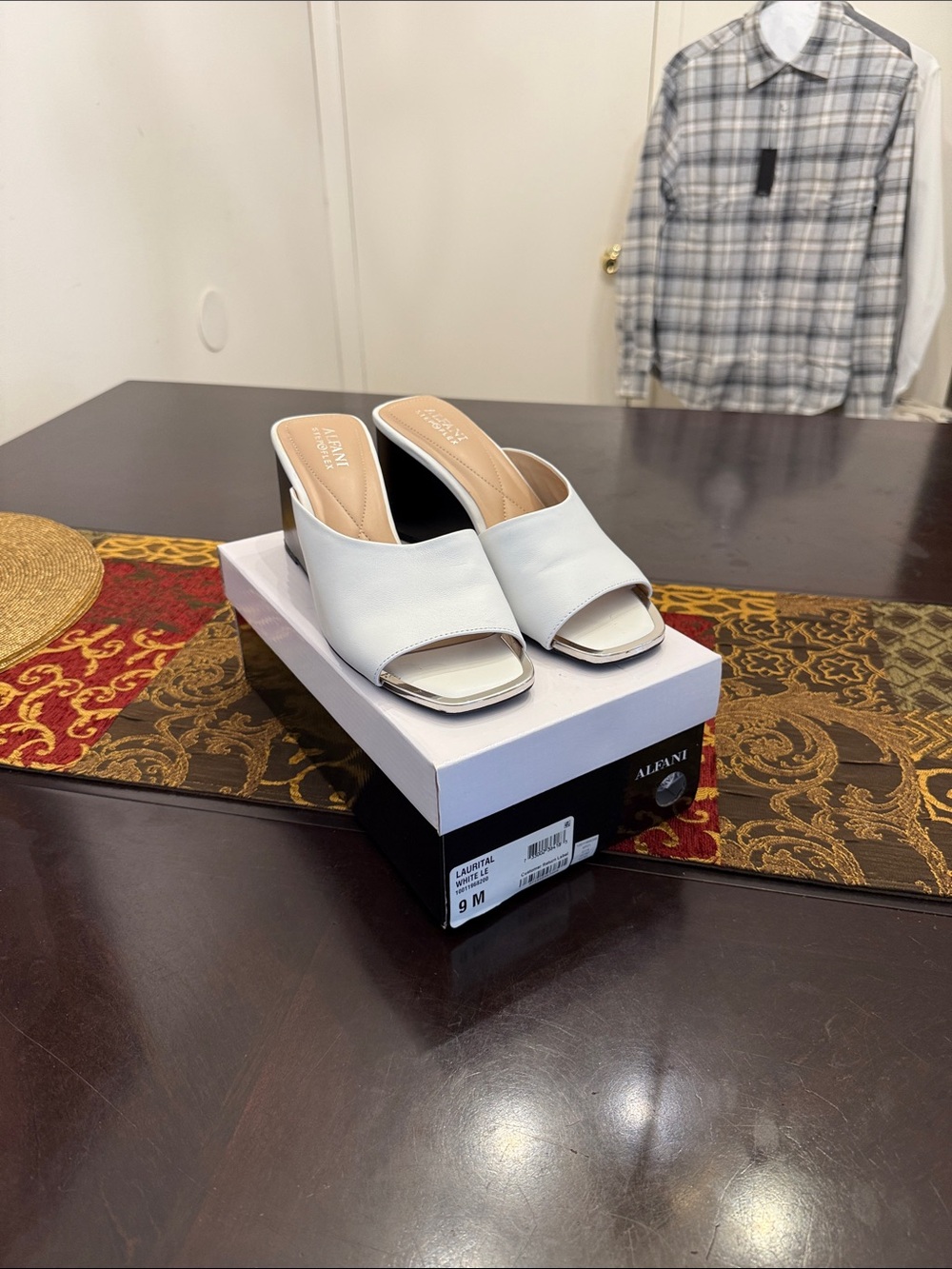 Alfani White Open-Toe Leather Slide Mules